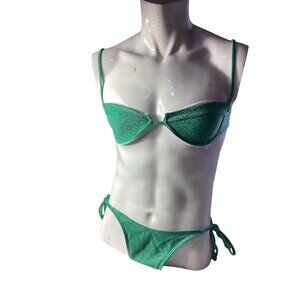 Green Sparkly 2-Piece String Bikini Set*Cheeky Bottom*Adjustable*Size L*Swimwear